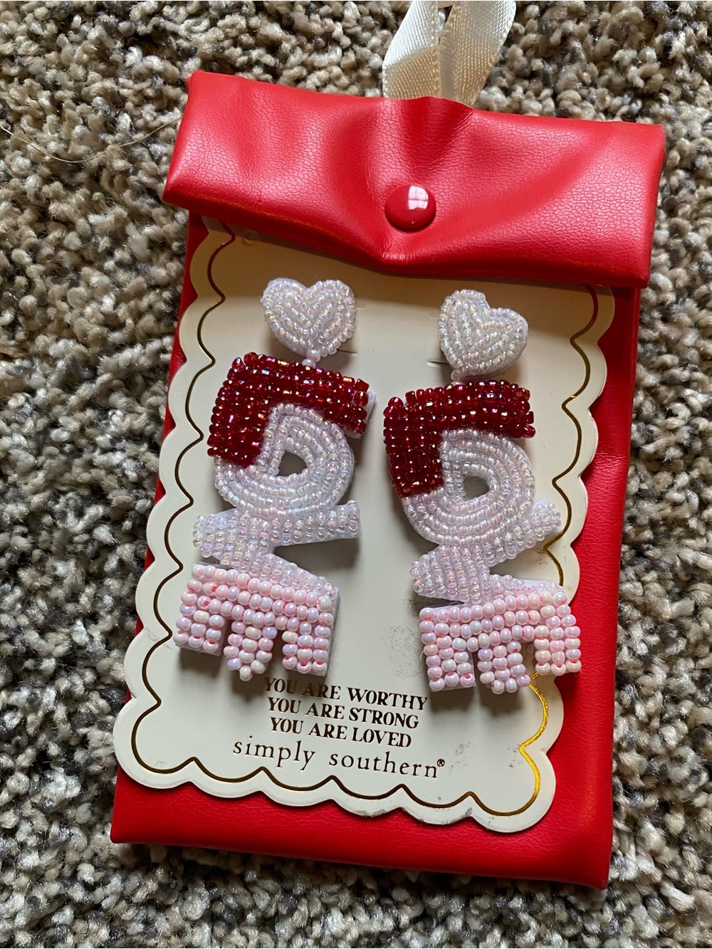 Simply Southern Red and Pink Beaded LOVE Drop Earrings
